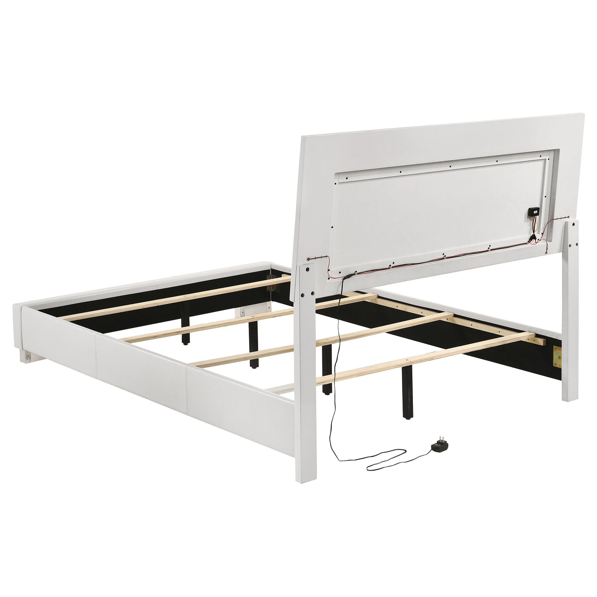 Felicity 5-piece Bedroom Set White High Gloss with Wood LED Panel Bed and Dresser Mirror - Full