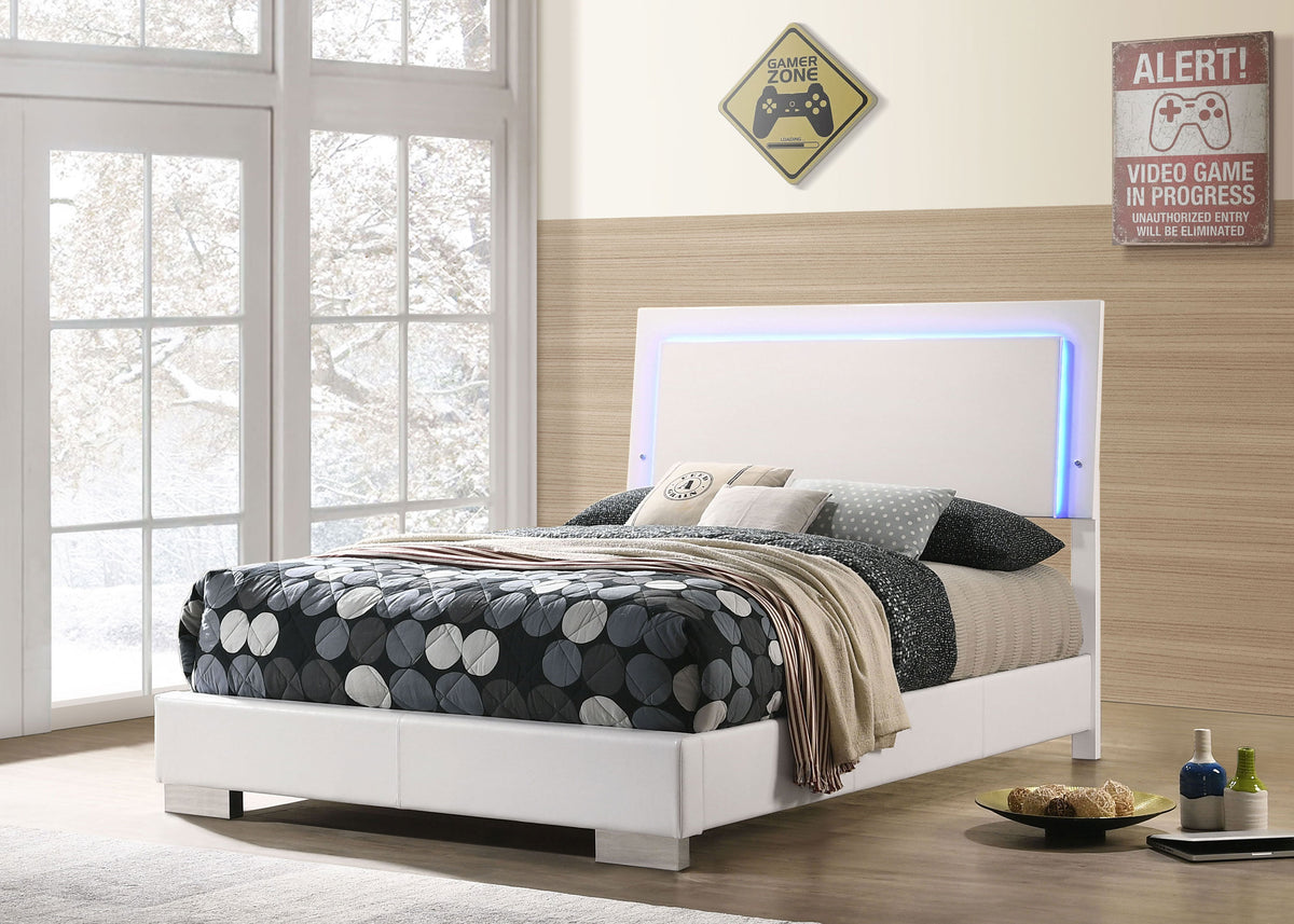 Felicity Wood LED Panel Bed White High Gloss - Full