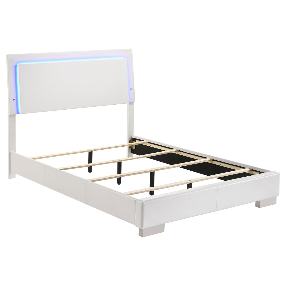 Felicity Wood LED Panel Bed White High Gloss - Full
