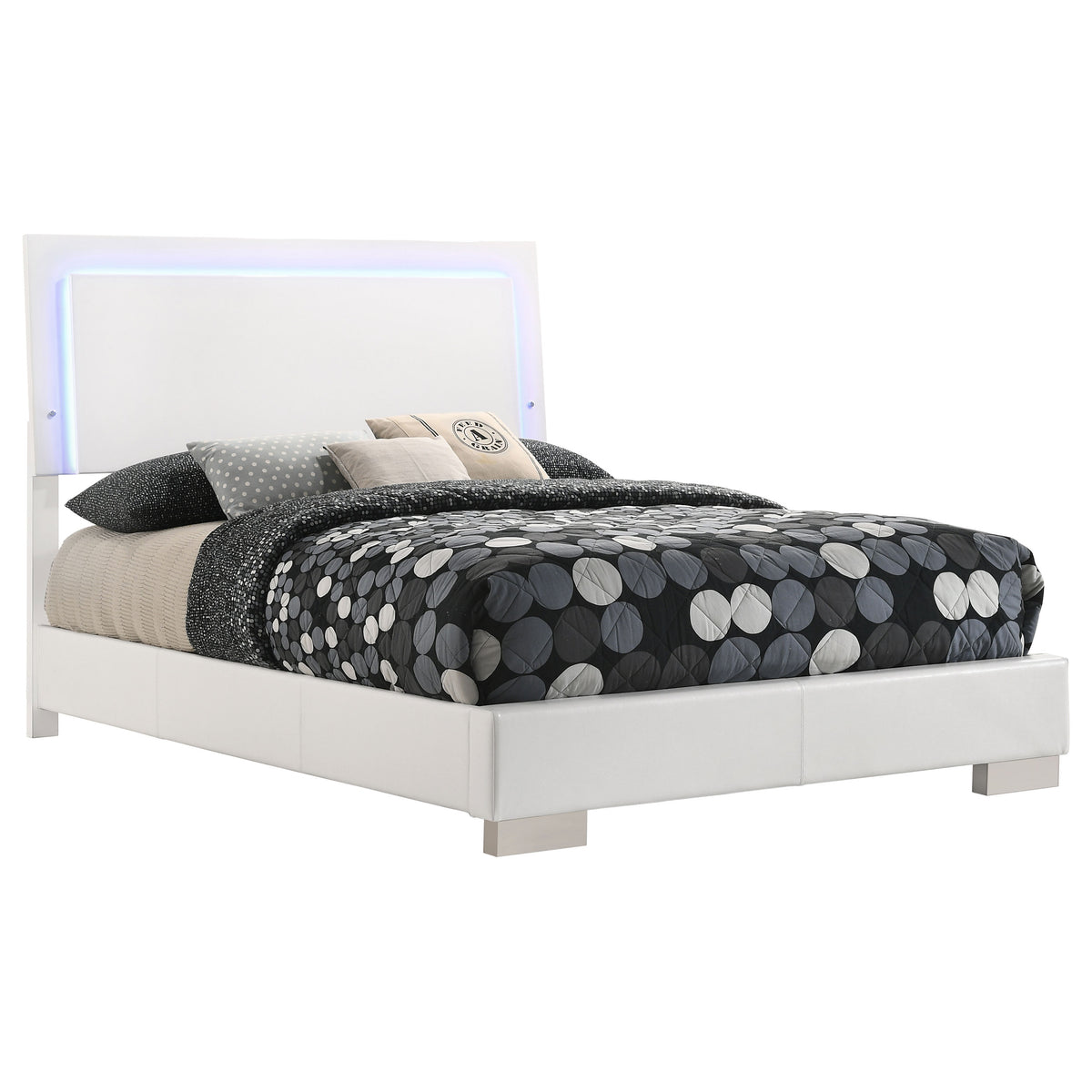 Felicity Wood LED Panel Bed White High Gloss - Full
