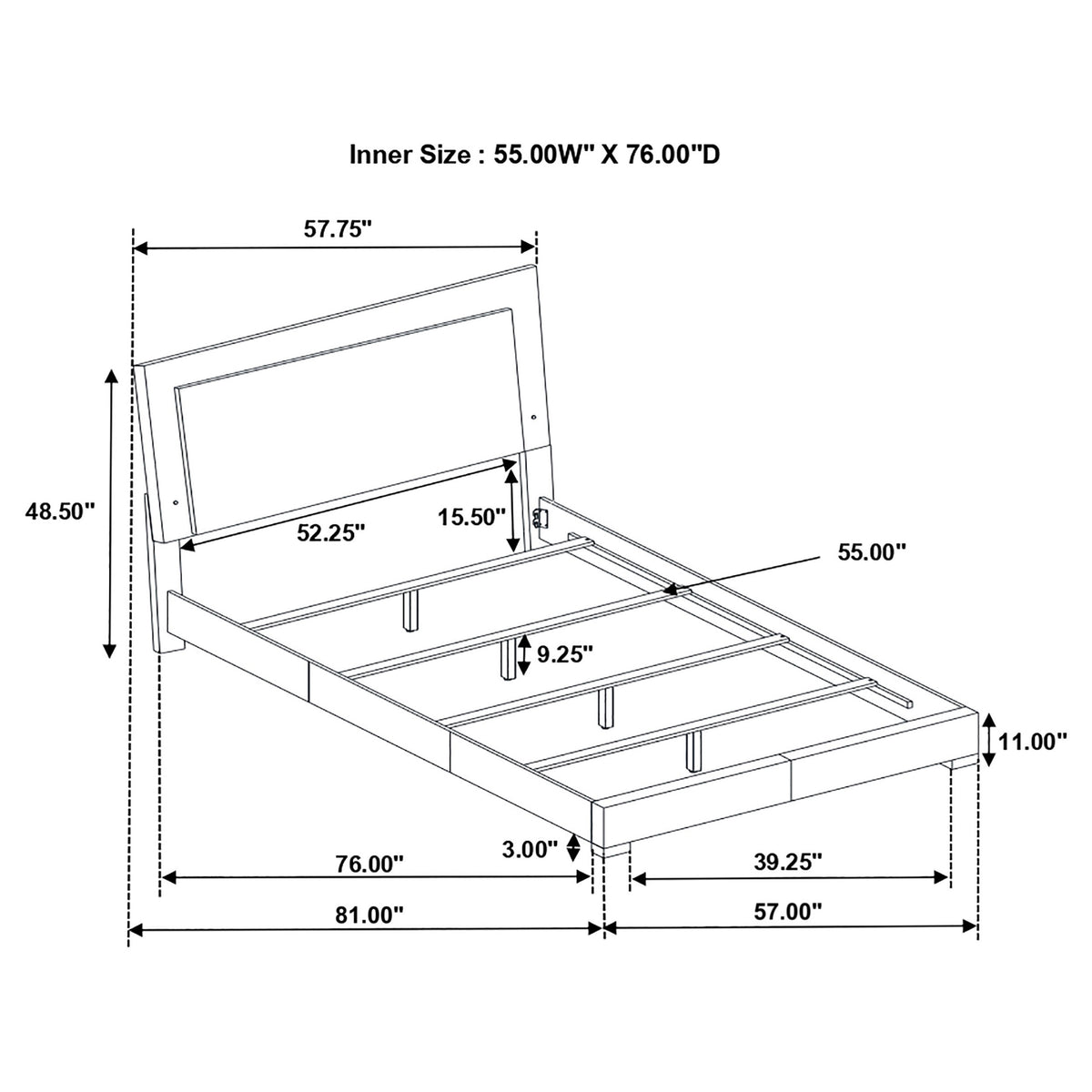 Felicity Wood LED Panel Bed White High Gloss - Full