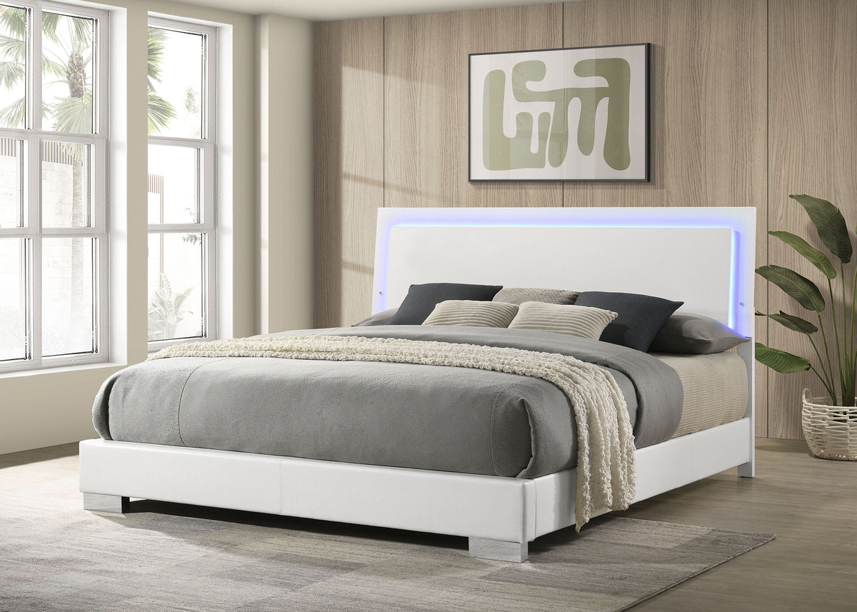 Felicity Wood LED Panel Bed White High Gloss - Eastern King