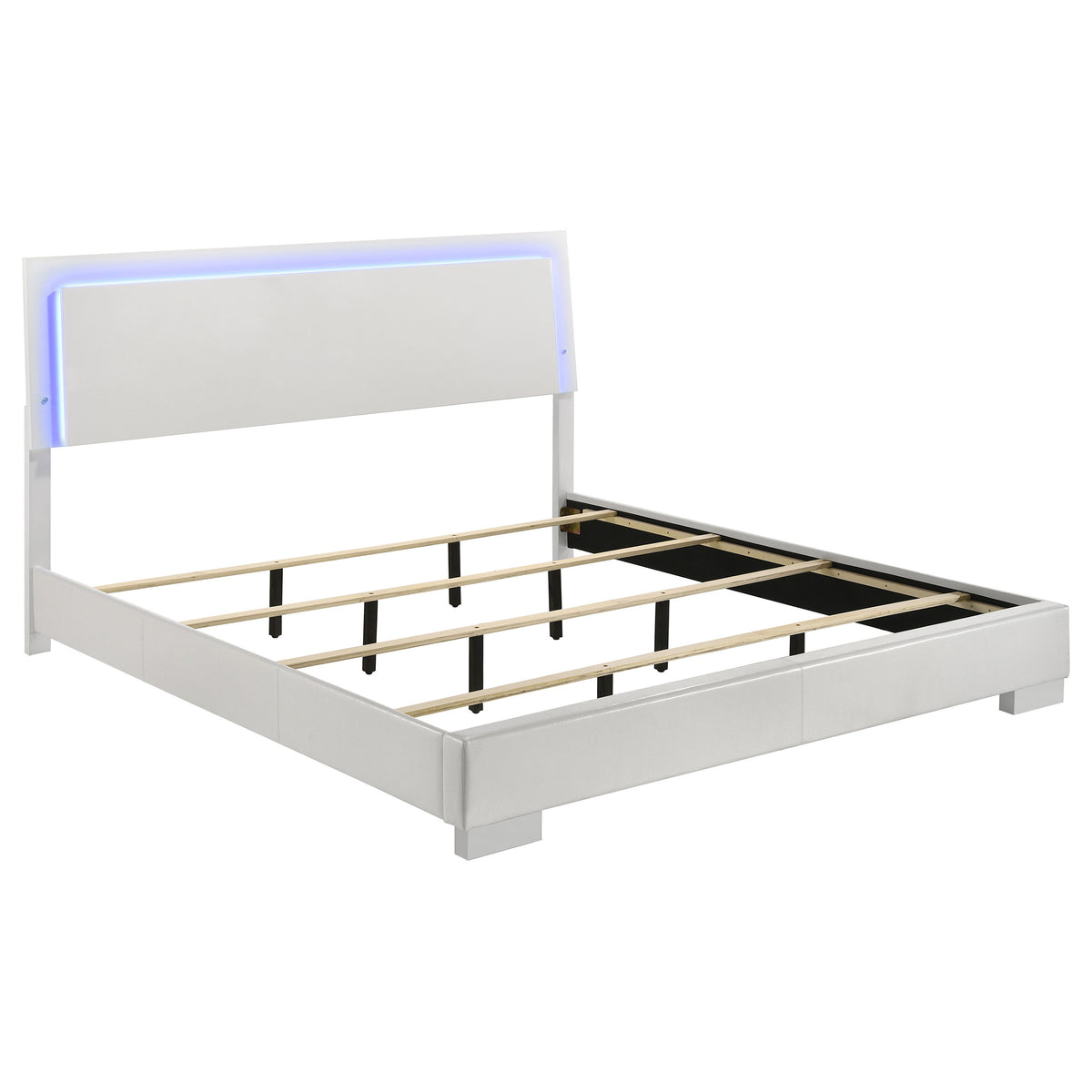 Felicity Wood LED Panel Bed White High Gloss - Eastern King