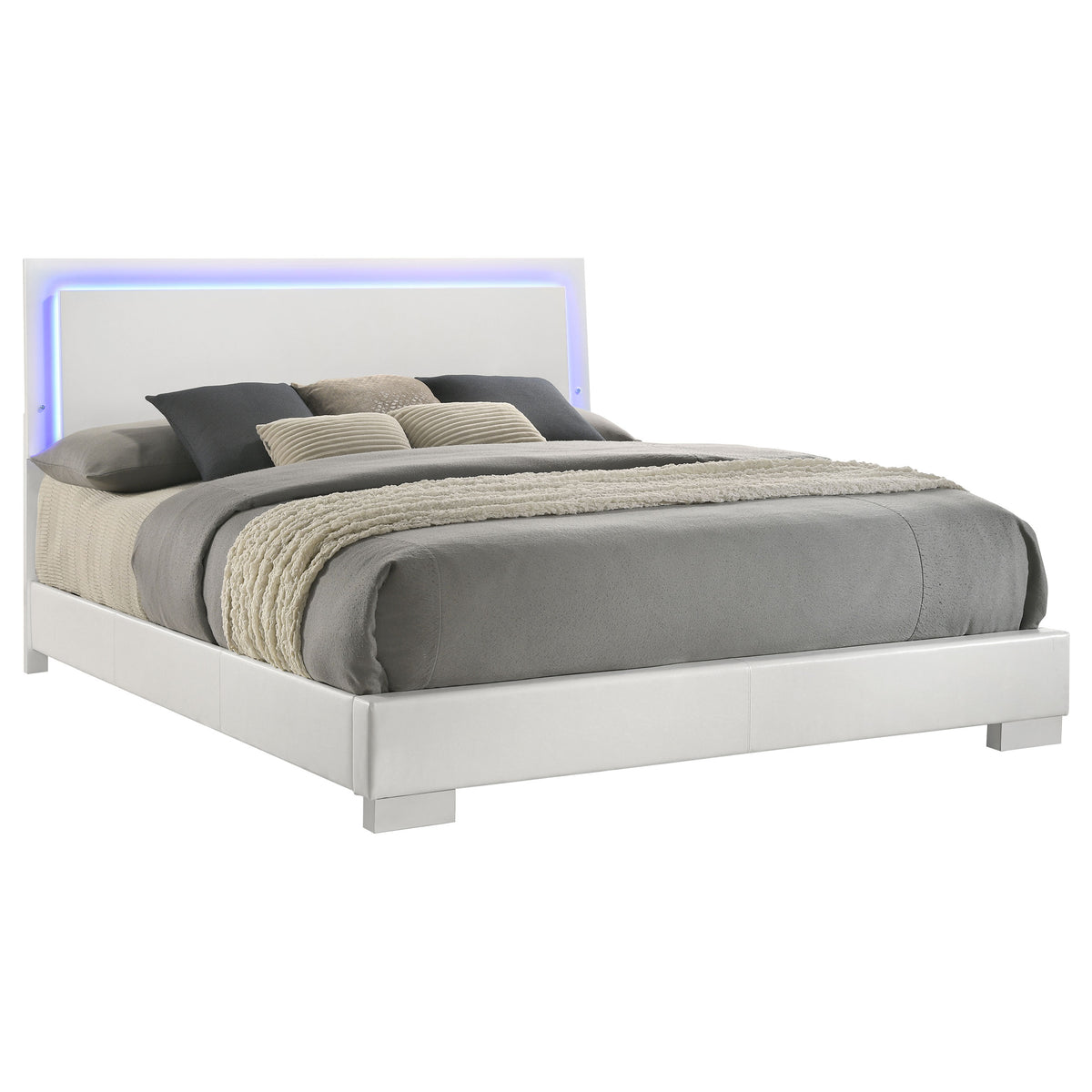 Felicity Wood LED Panel Bed White High Gloss - Eastern King