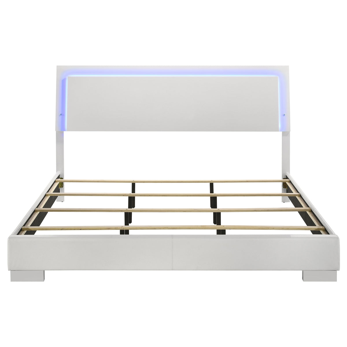 Felicity Wood LED Panel Bed White High Gloss - Eastern King