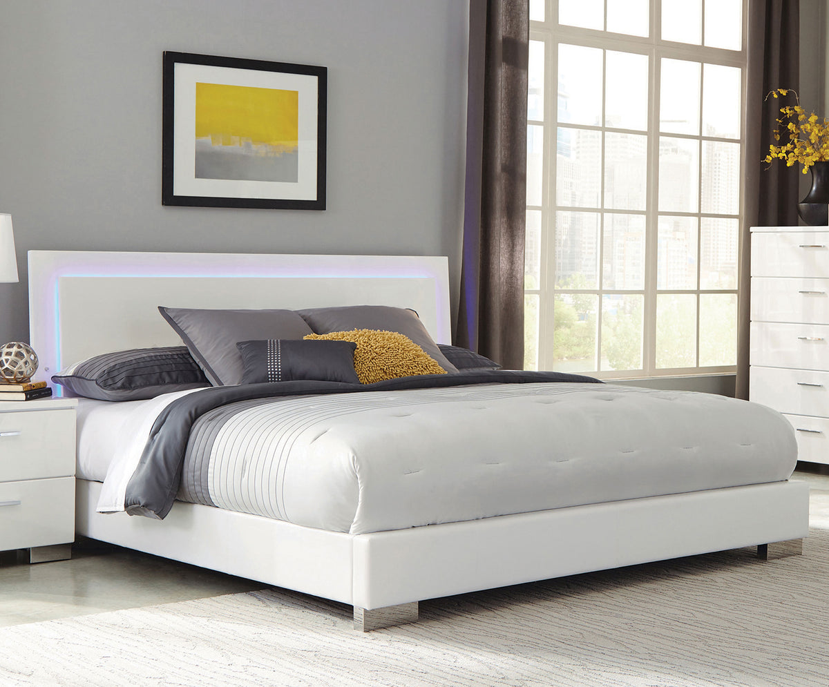 Felicity Wood LED Panel Bed White High Gloss - California King