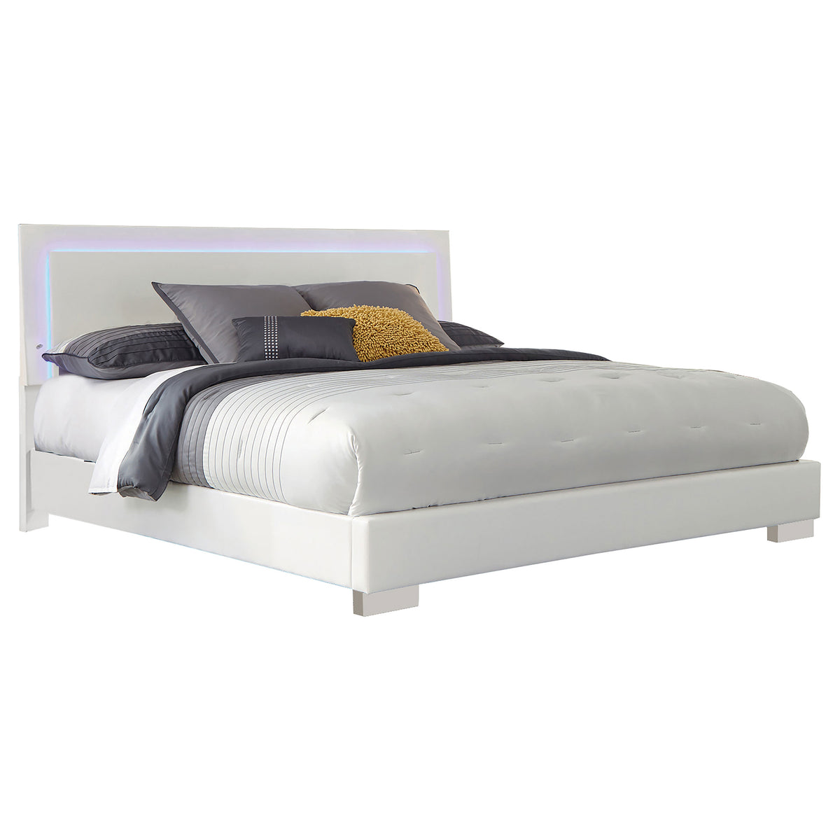 Felicity Wood LED Panel Bed White High Gloss - California King