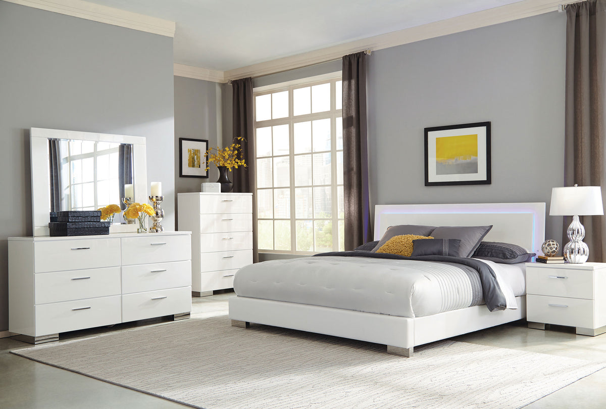 Felicity Wood LED Panel Bed White High Gloss - California King