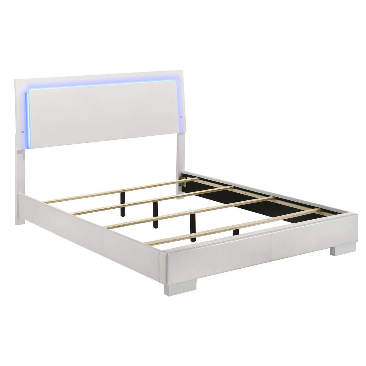 Felicity 5-piece Bedroom Set White High Gloss with Wood LED Panel Bed and Dresser Mirror - Queen