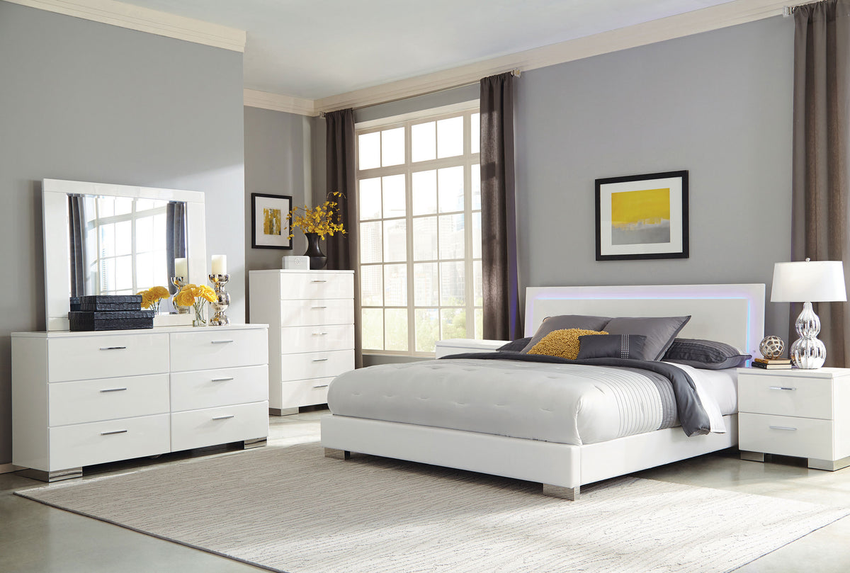 Felicity 6-piece Bedroom Set White High Gloss - Queen