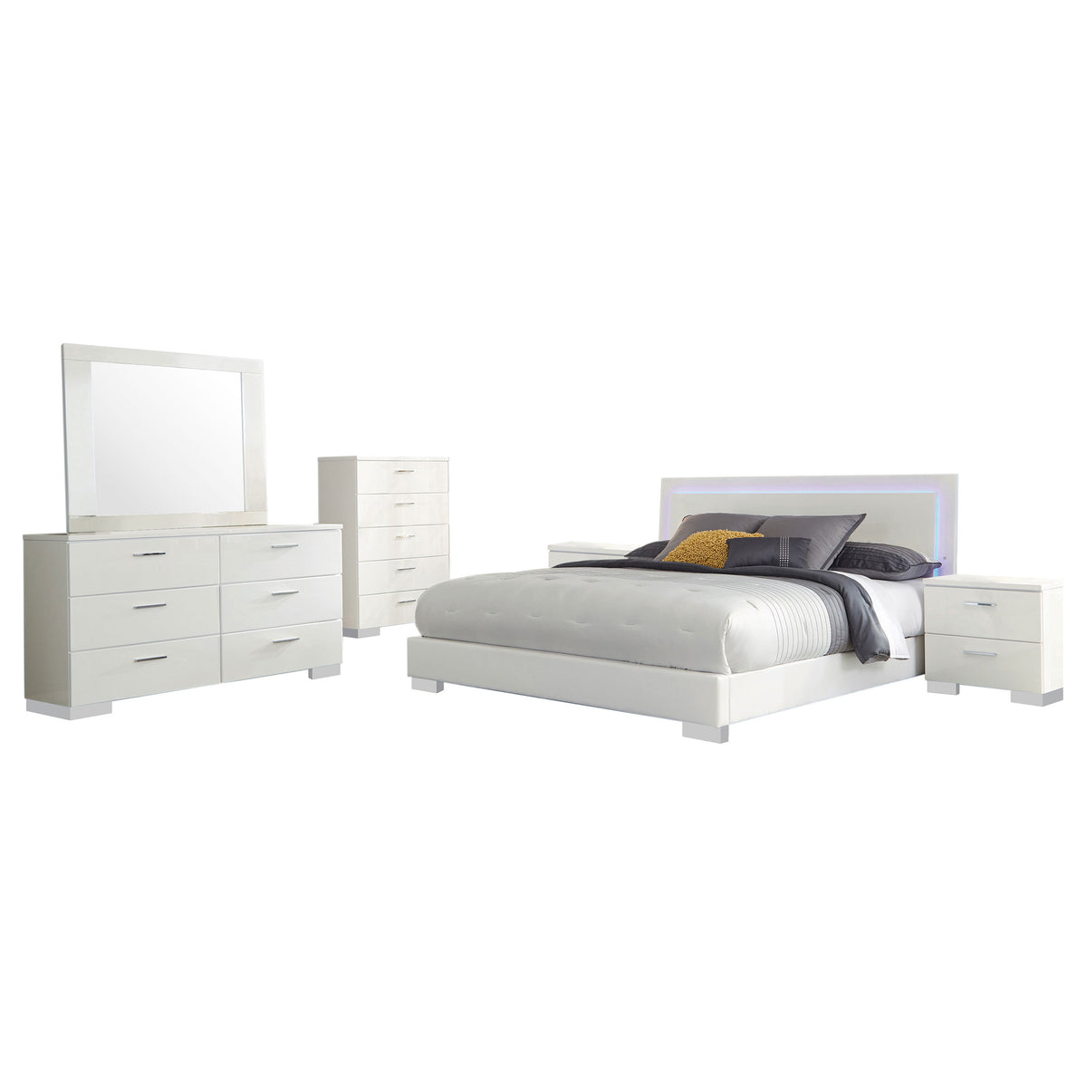 Felicity 6-piece Bedroom Set White High Gloss - Queen