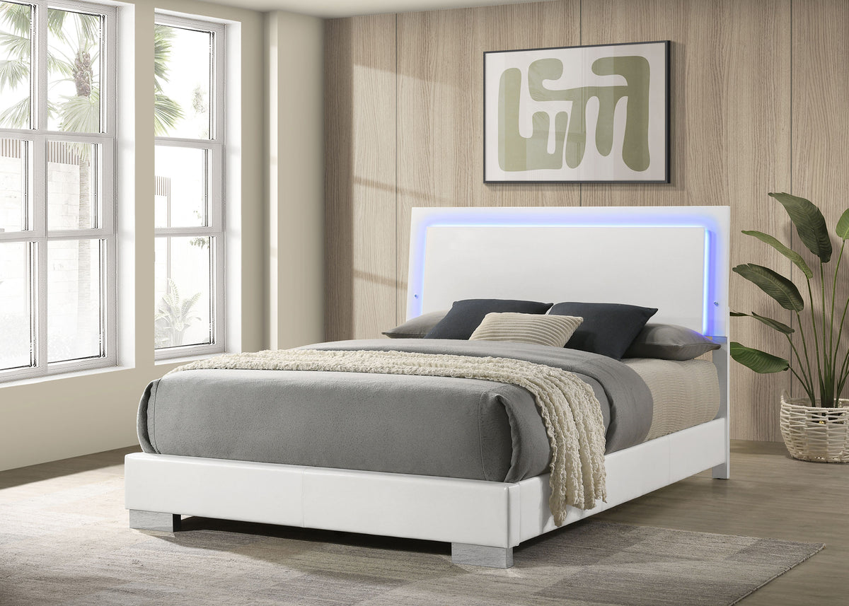 Felicity Wood LED Panel Bed White High Gloss - Queen