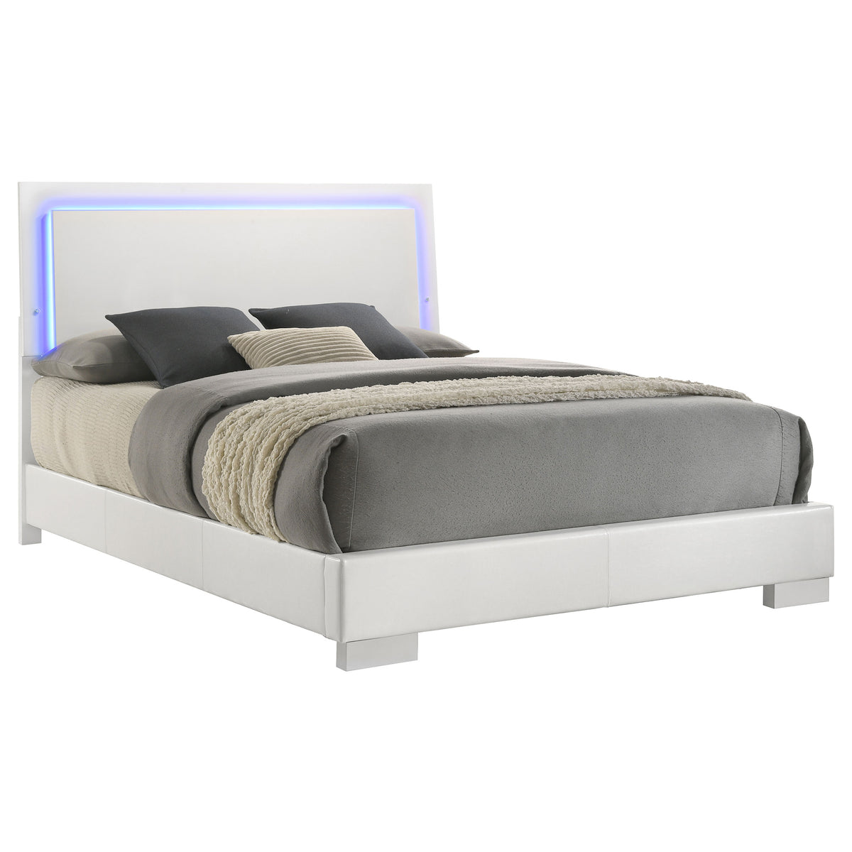 Felicity Wood LED Panel Bed White High Gloss - Queen