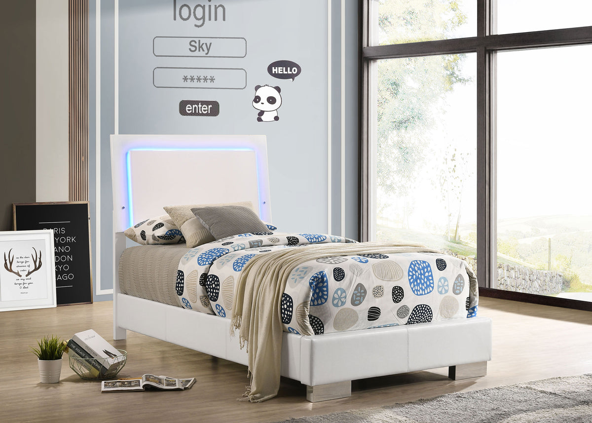 Felicity Wood LED Panel Bed White High Gloss - Twin
