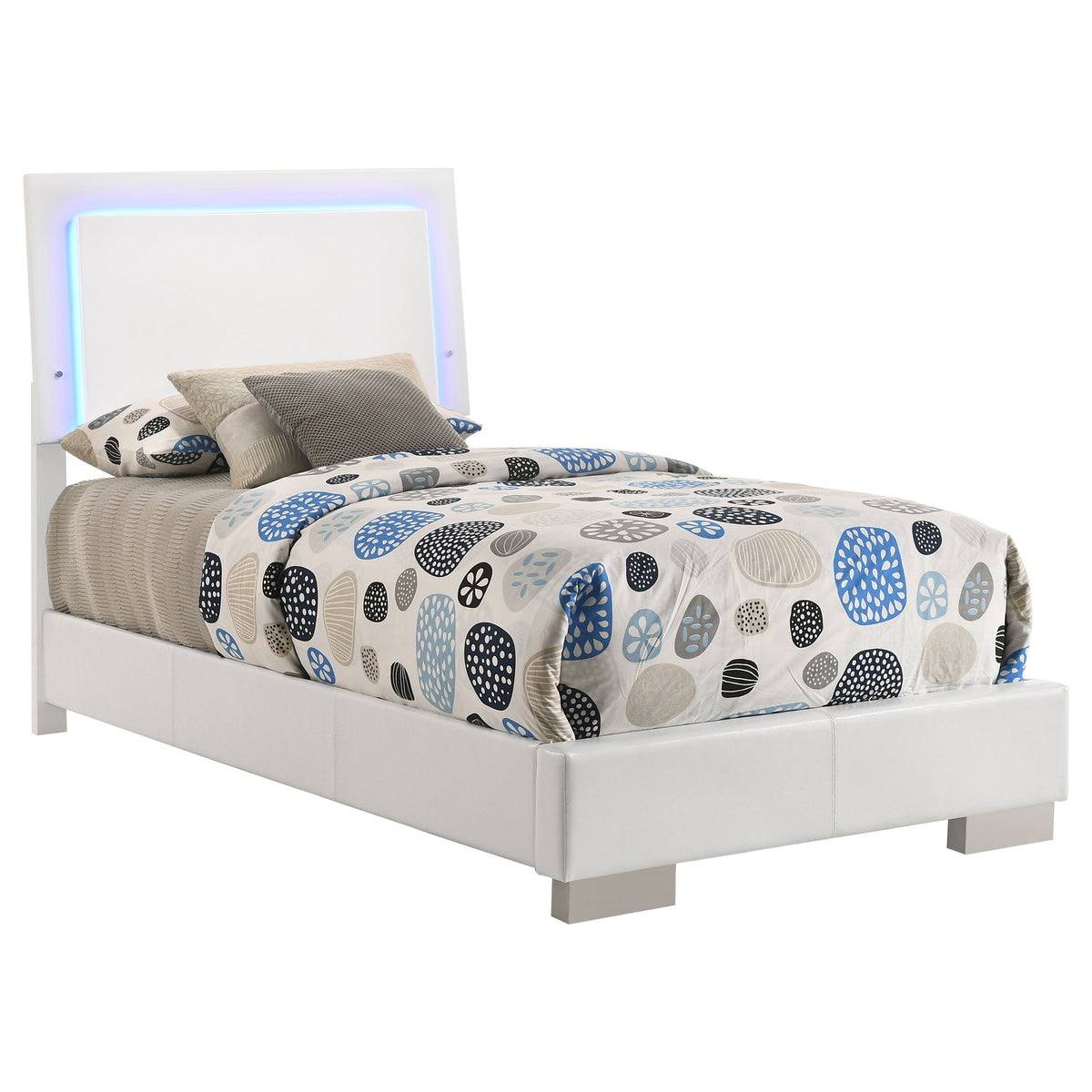 Felicity Wood LED Panel Bed White High Gloss - Twin