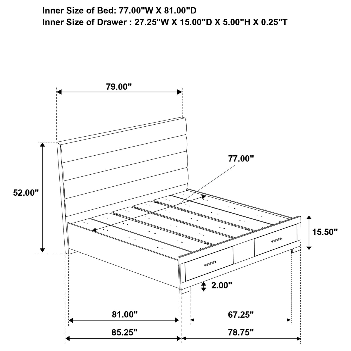 Felicity Storage Bed White High Gloss - Eastern King