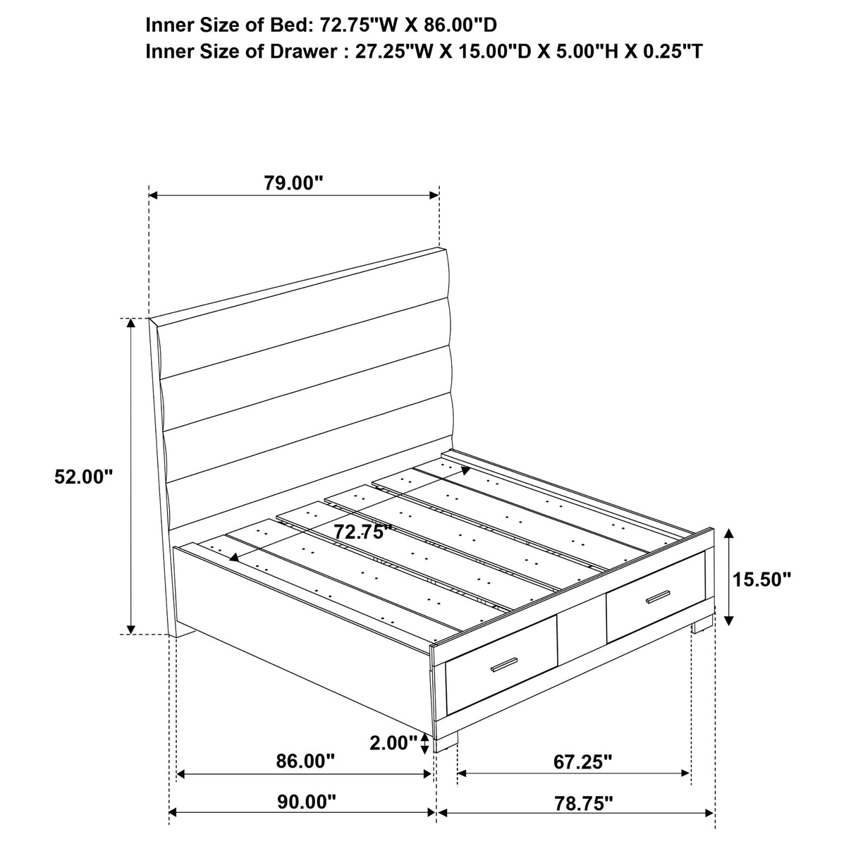 Felicity Storage Bed White High Gloss - California King