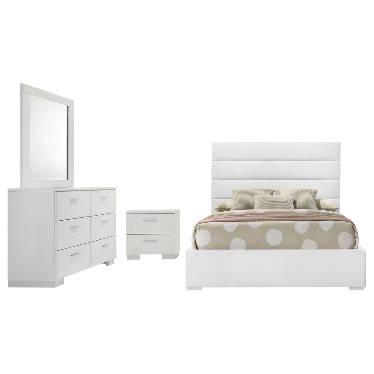 Felicity 4-piece Bedroom Set White High Gloss with 53-inch Upholstered Platform Bed - Full