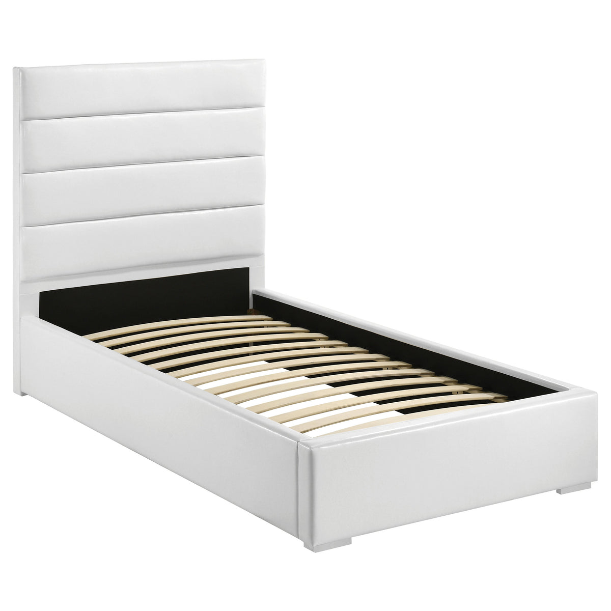 Felicity 4-piece Bedroom Set White High Gloss with 53-inch Upholstered Platform Bed - Twin