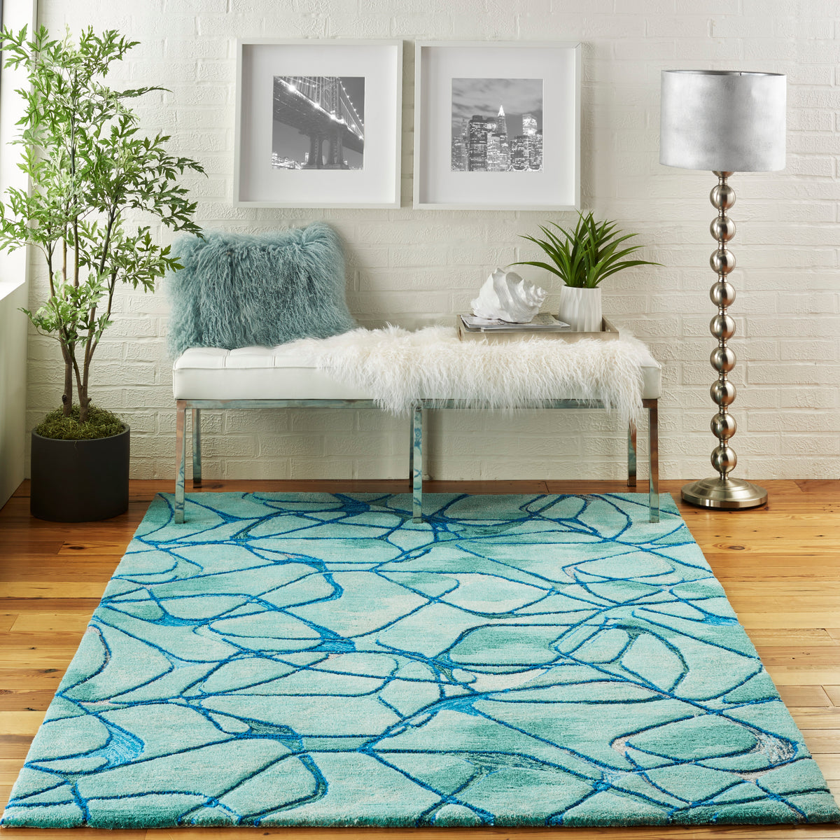 Symmetry SMM05 Aqua Blue Rug - room scene