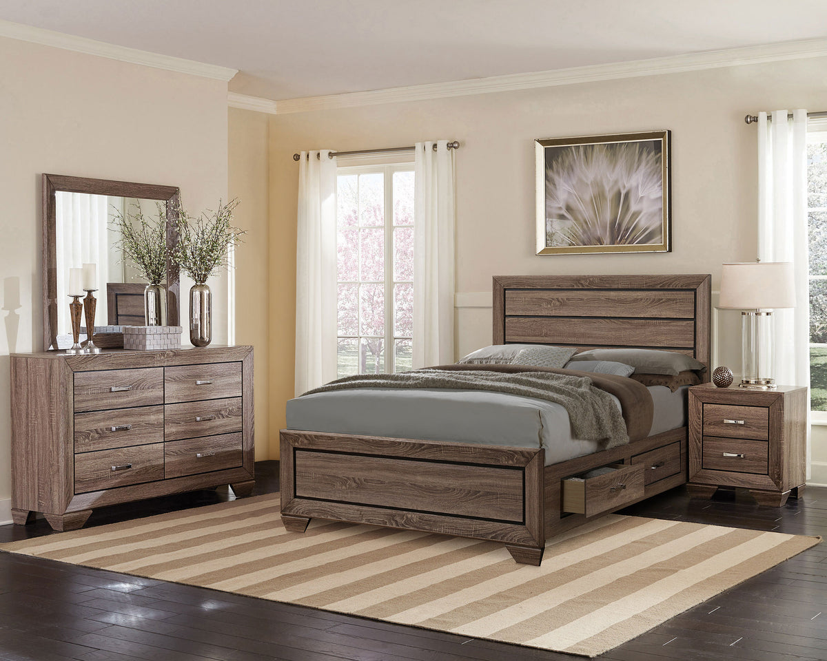 Kauffman 4-piece Bedroom Set with Storage Panel Bed - Eastern King, Washed Taupe