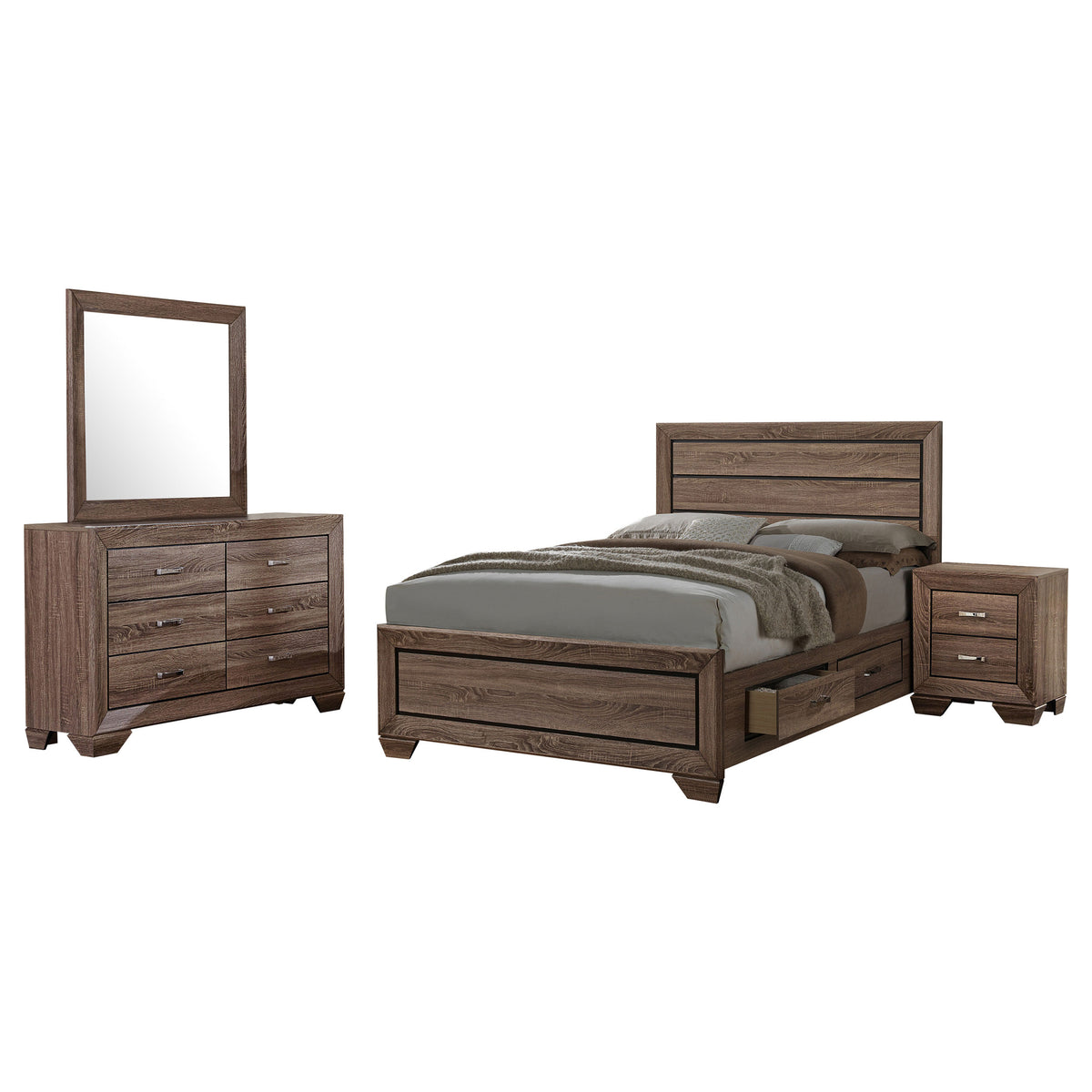 Kauffman 4-piece Bedroom Set with Storage Panel Bed - Eastern King, Washed Taupe
