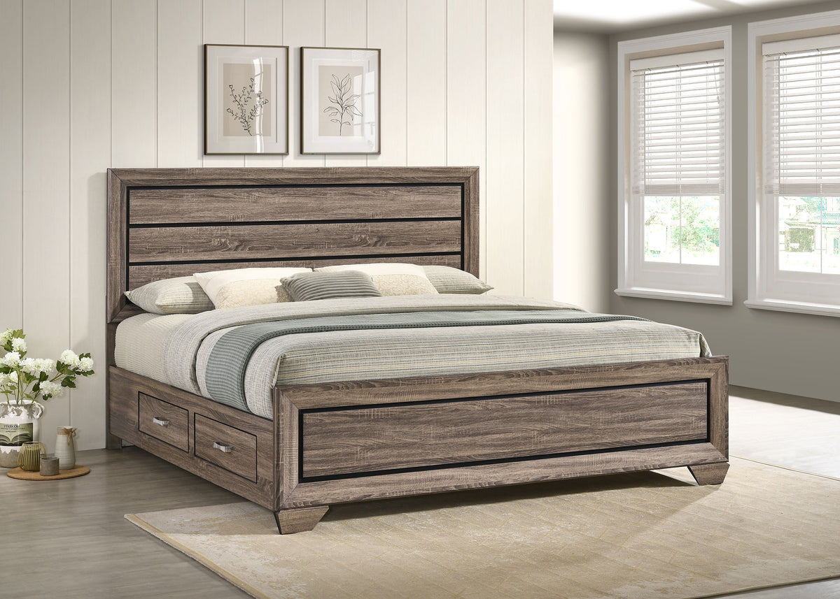 Kauffman Wood Storage Panel Bed - Eastern King, Washed Taupe