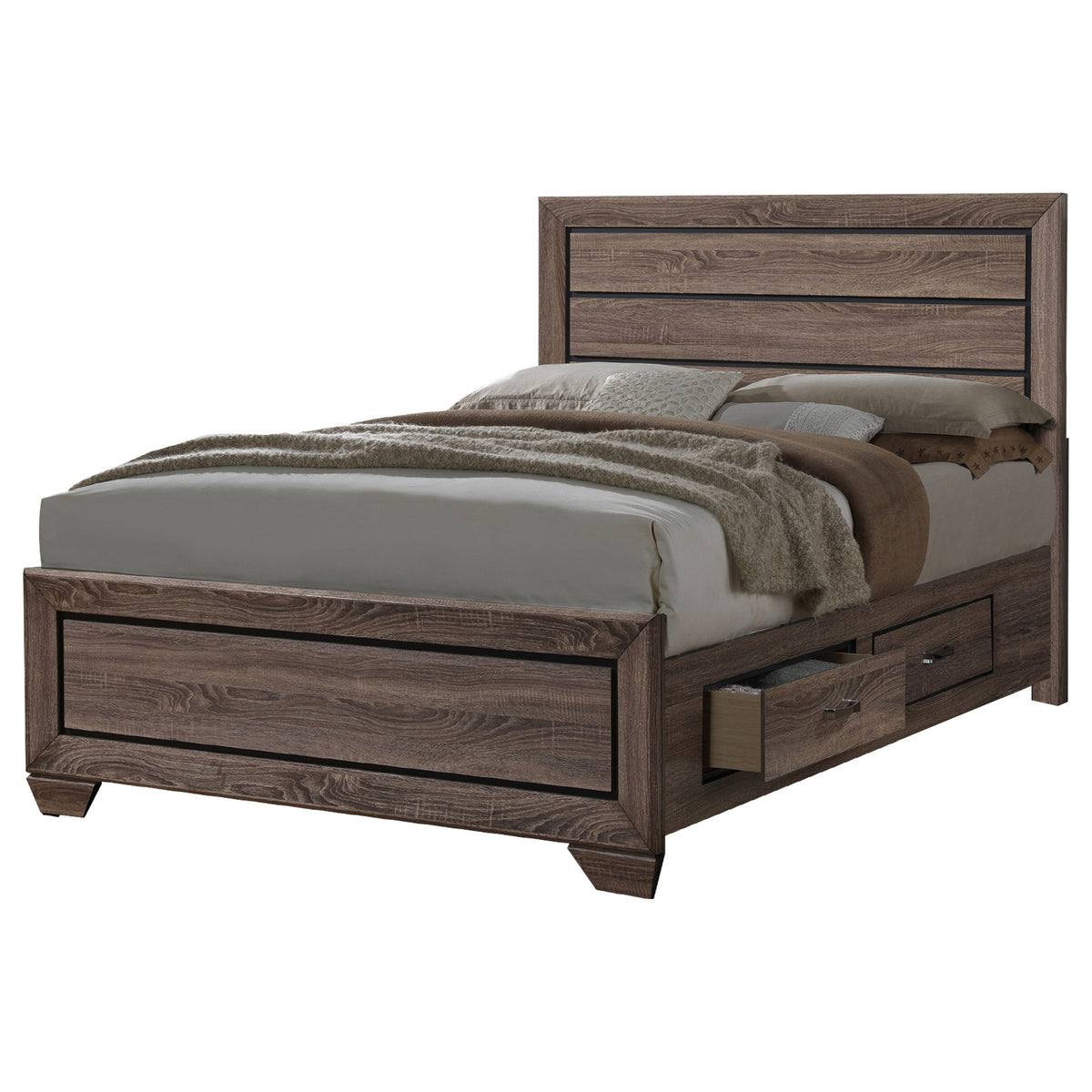 Kauffman 4-piece Bedroom Set with Storage Panel Bed - California King, Washed Taupe