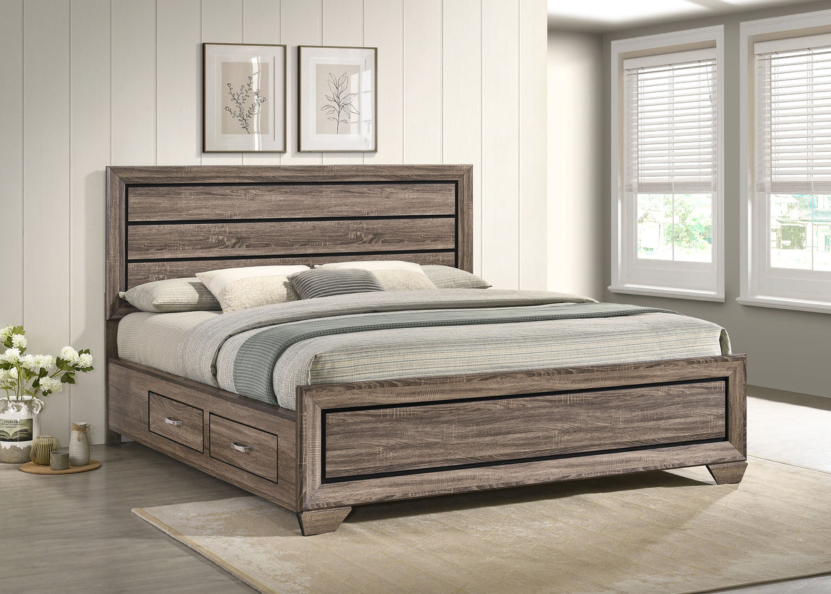 Kauffman Wood Storage Panel Bed - California King, Washed Taupe