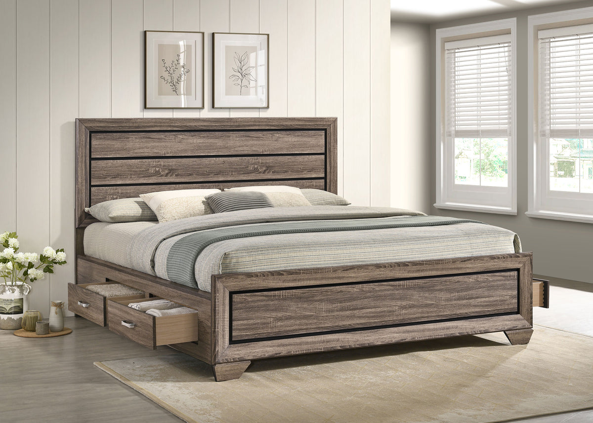 Kauffman Wood Storage Panel Bed - California King, Washed Taupe