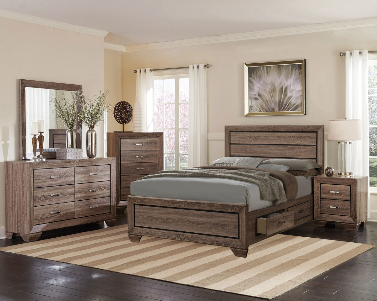 Kauffman 5-piece Bedroom Set with Storage Panel Bed - Queen, Washed Taupe