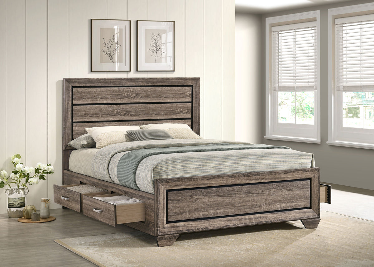 Kauffman Wood Storage Panel Bed - Queen, Washed Taupe