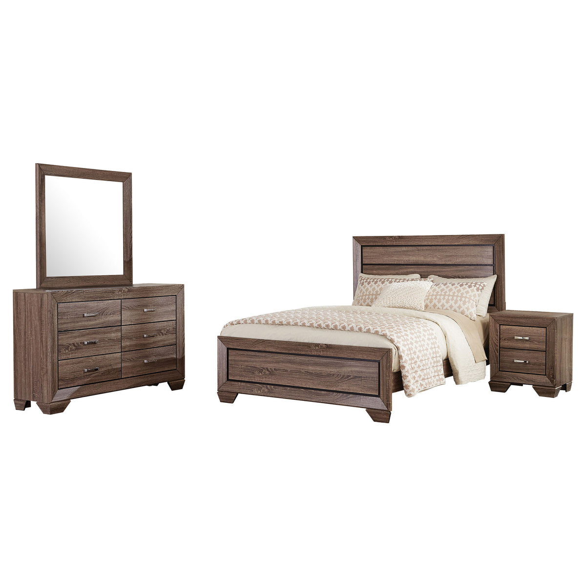Kauffman 4-piece Bedroom Set with Panel Bed - Eastern King, Washed Taupe
