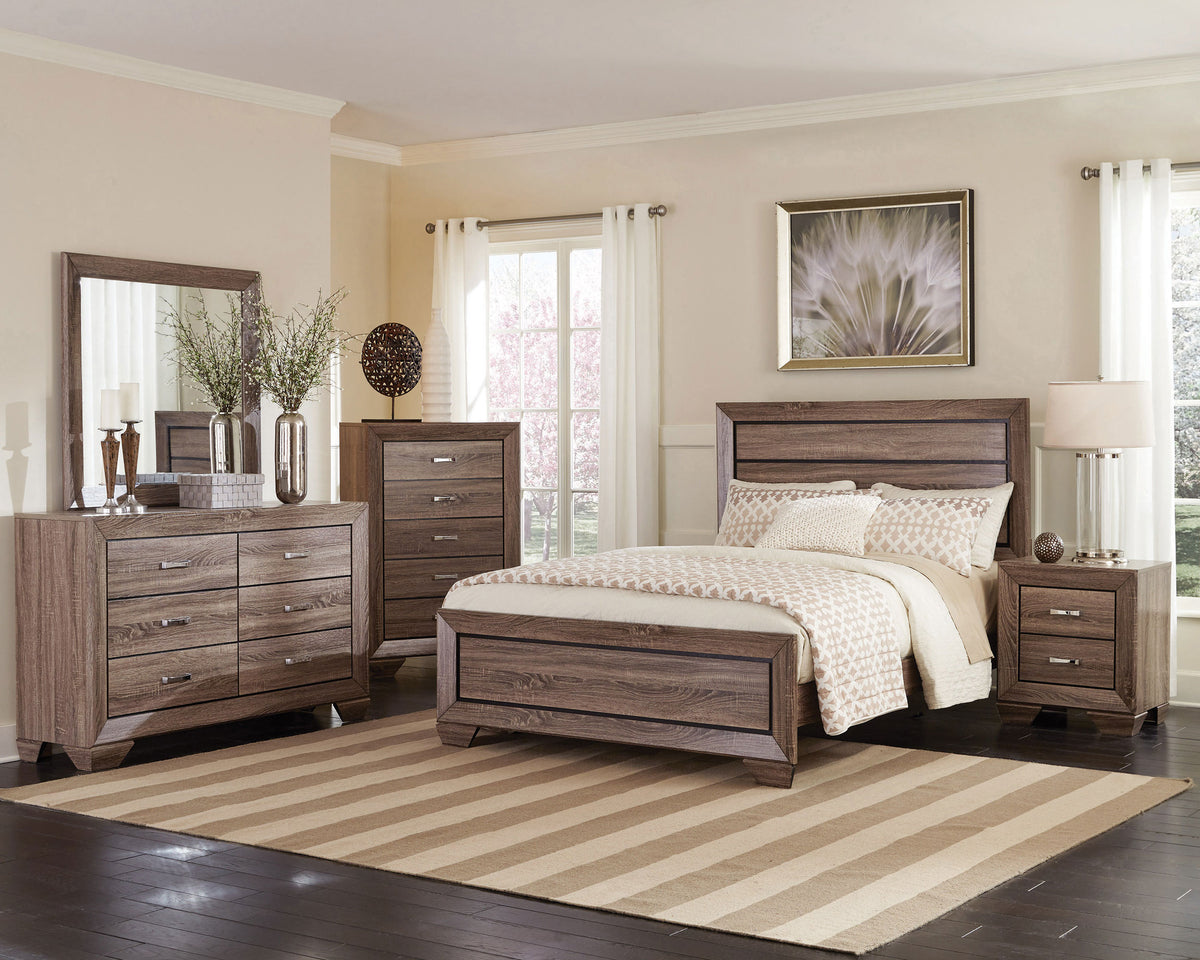 Kauffman 5-piece Bedroom Set with Panel Bed - Eastern King, Washed Taupe