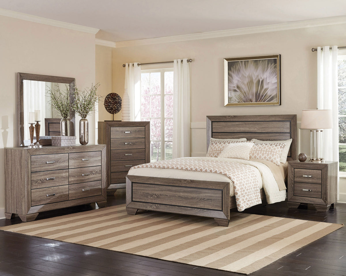 Kauffman Wood Panel Bed - Eastern King, Washed Taupe