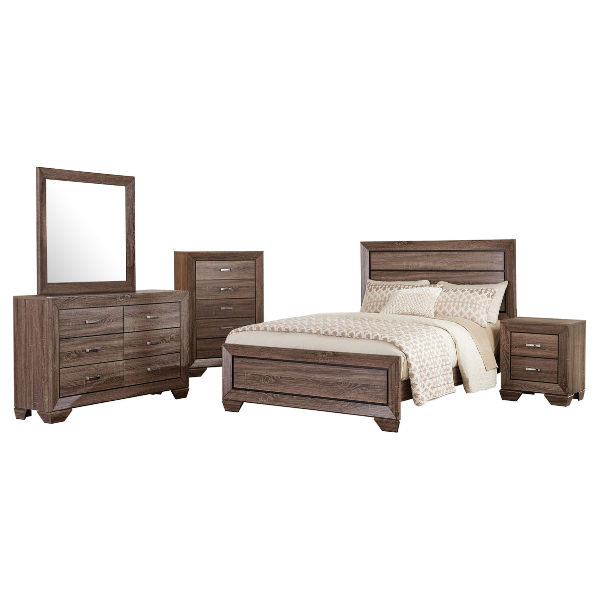 Kauffman 5-piece Bedroom Set with Panel Bed - California King, Washed Taupe