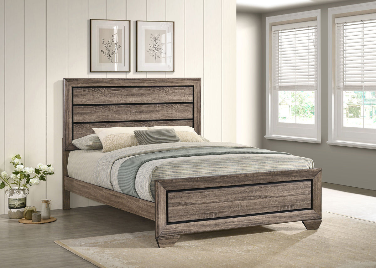 Kauffman Wood Panel Bed - Queen, Washed Taupe