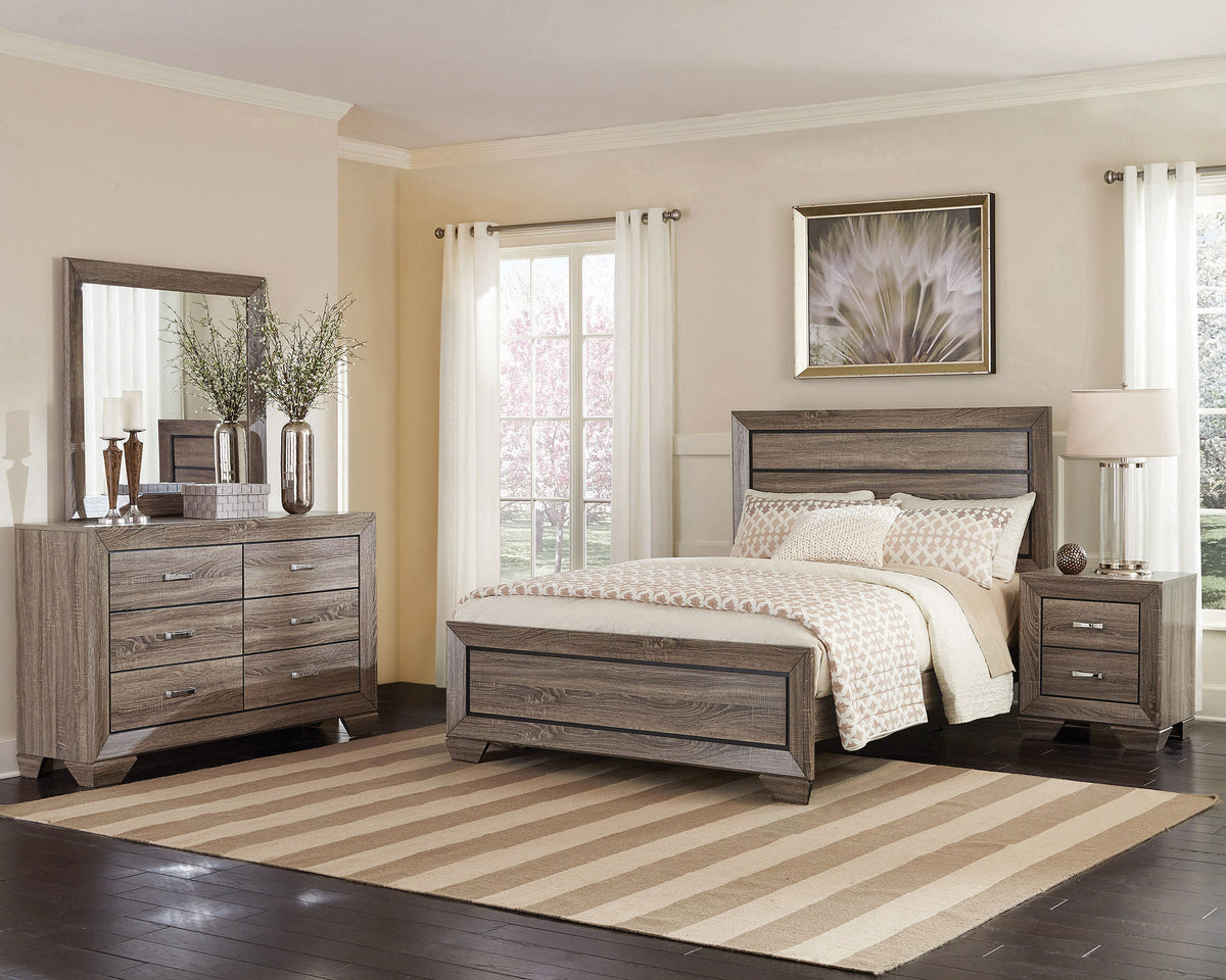 Kauffman Wood Panel Bed - Queen, Washed Taupe