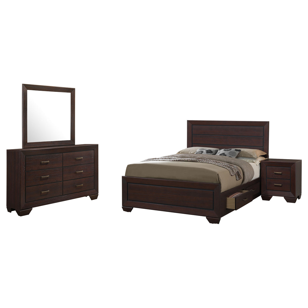 Kauffman 4-piece Bedroom Set with Storage Panel Bed - Eastern King, Dark Cocoa