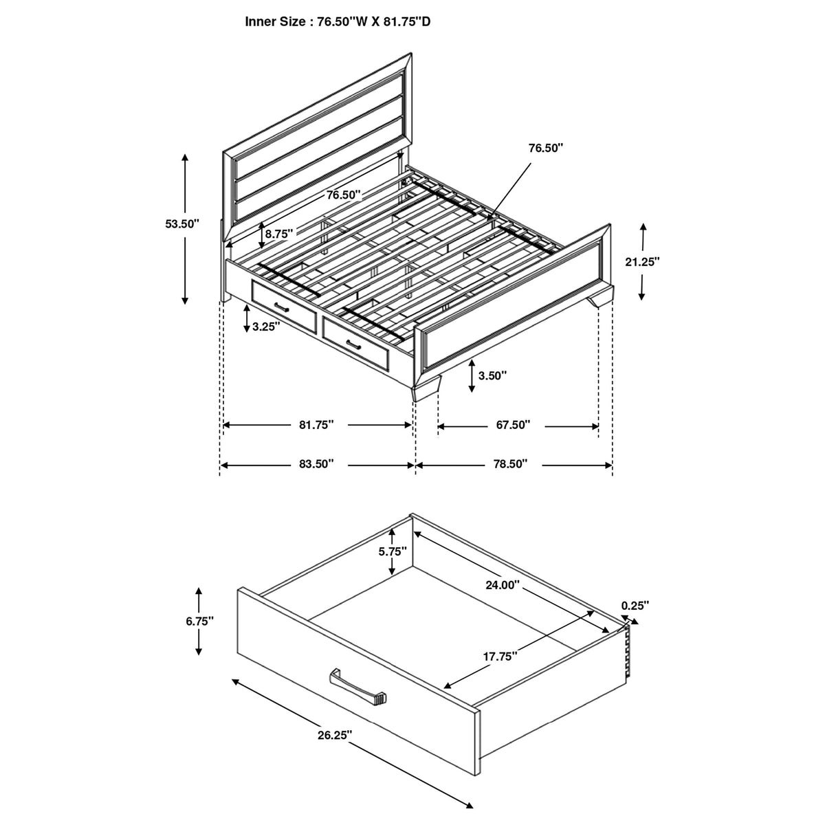 Kauffman Wood Storage Panel Bed - Eastern King, Dark Cocoa