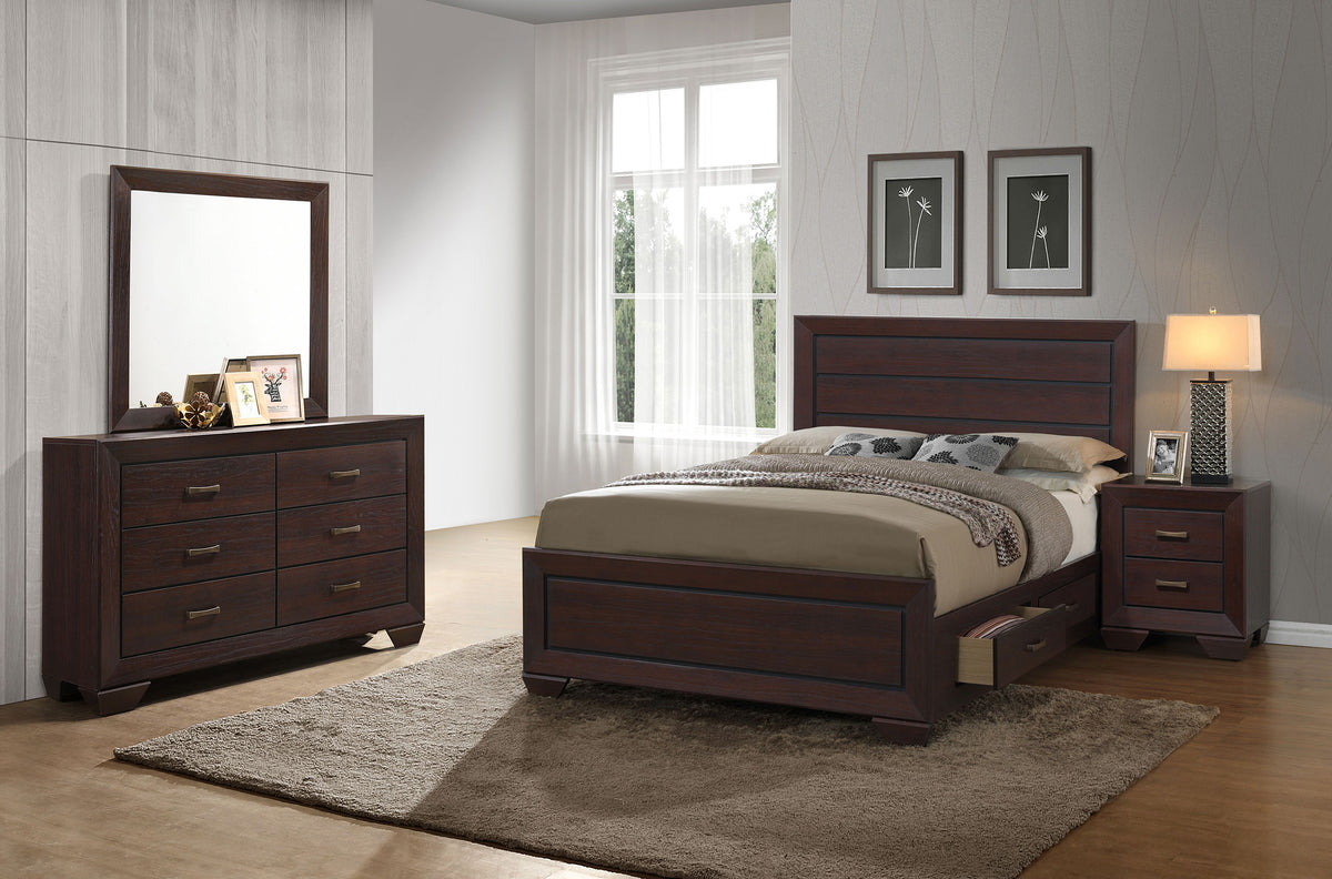 Kauffman 4-piece Bedroom Set with Storage Panel Bed - California King, Dark Cocoa