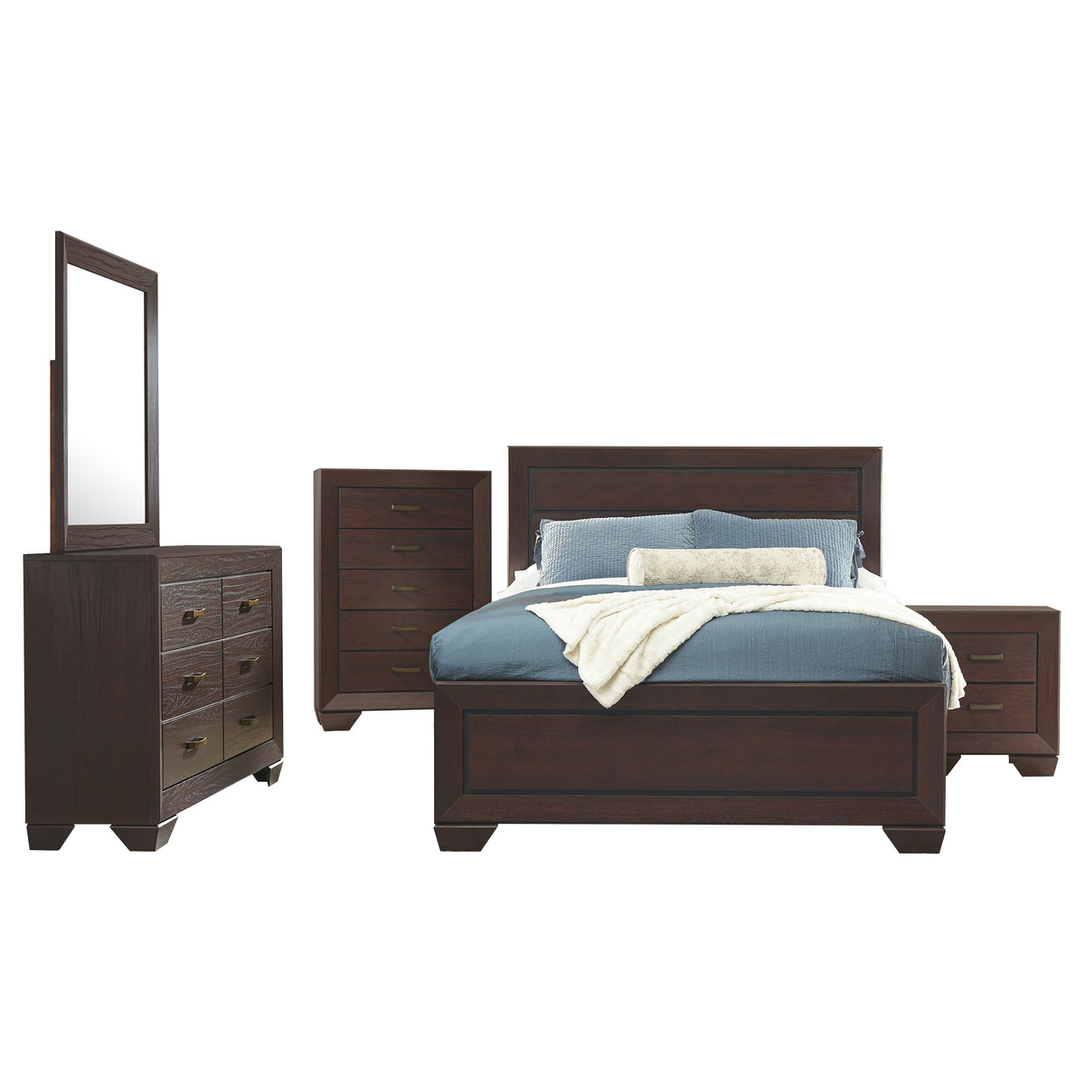 Kauffman 5-piece Bedroom Set with Panel Bed - California King, Dark Cocoa