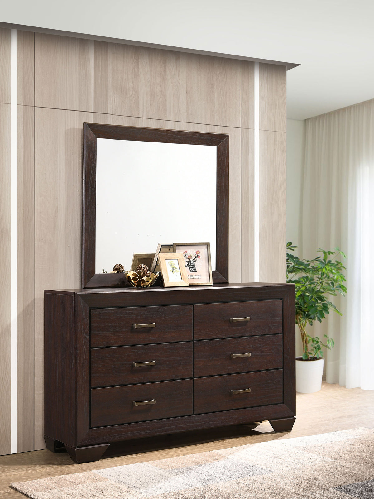 Kauffman 6-drawer Dresser - Dark Cocoa, With Mirror