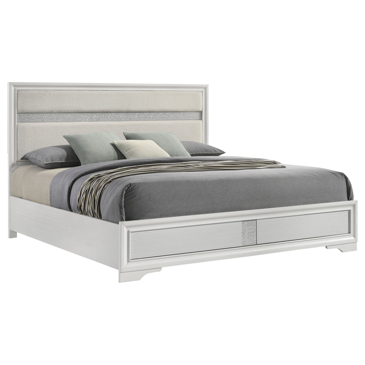 Miranda 54-inch Upholstered Panel Bed - Eastern King, White