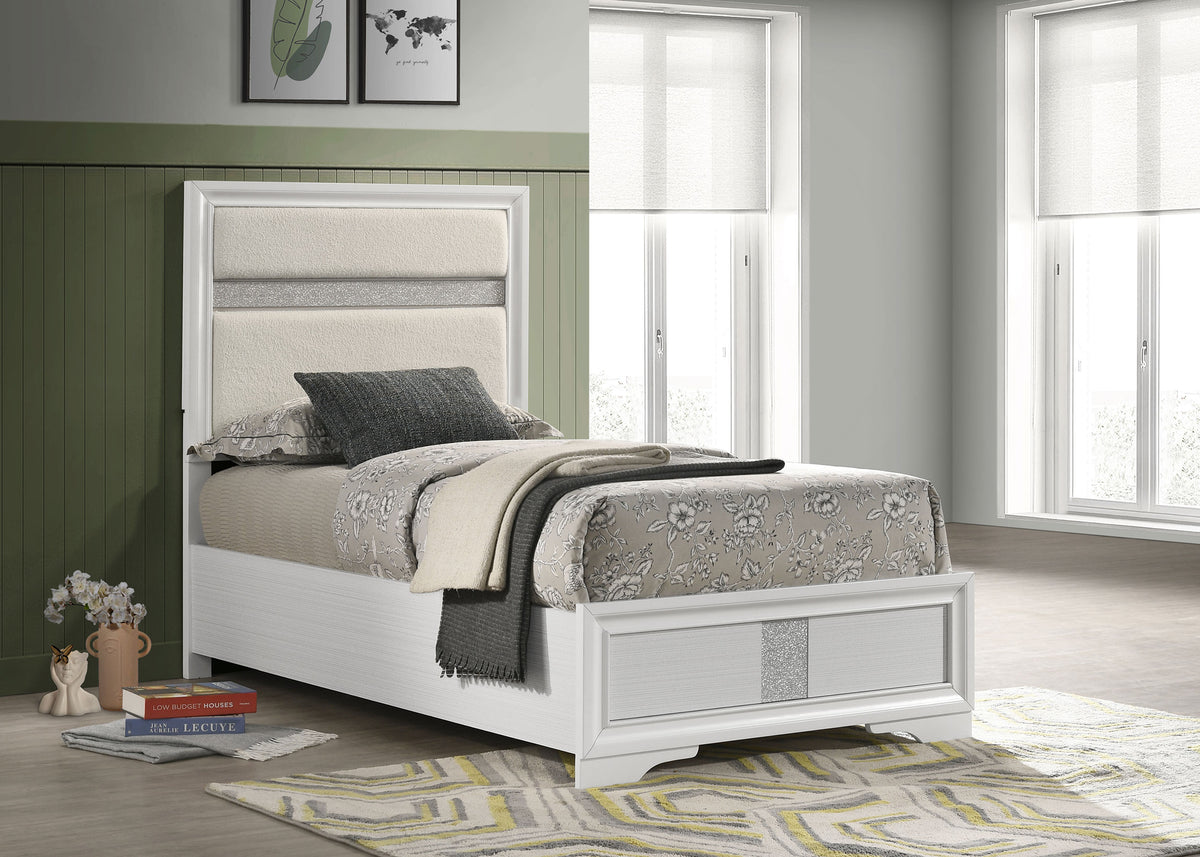 Miranda 54-inch Upholstered Panel Bed - Twin, White