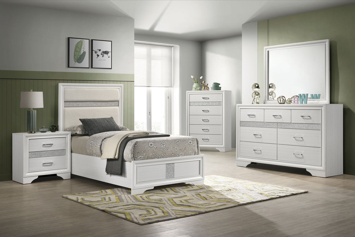 Miranda 54-inch Upholstered Panel Bed - Twin, White