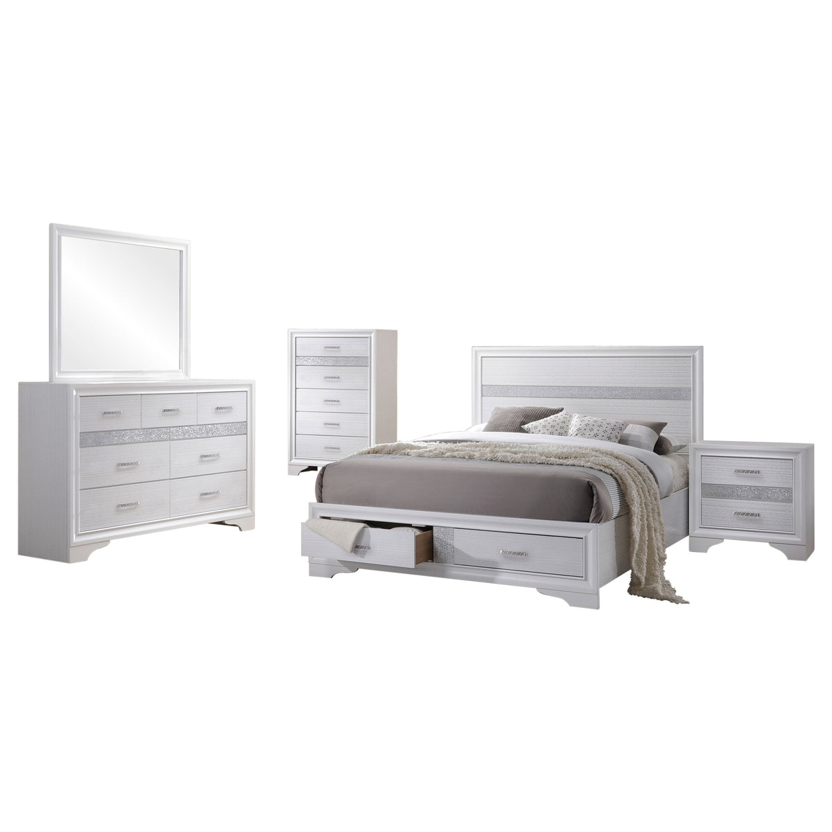 Miranda 5-piece Bedroom Set with 51-inch Wood Storage Panel Bed - California King, White