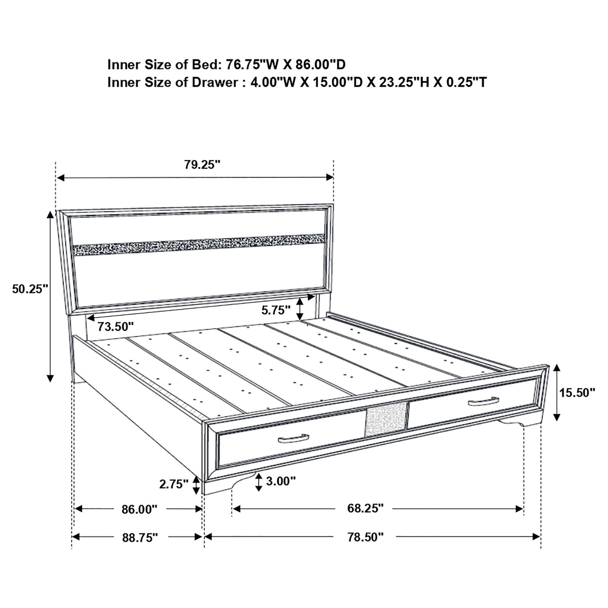 Miranda 51-inch Wood Storage Panel Bed - California King, White