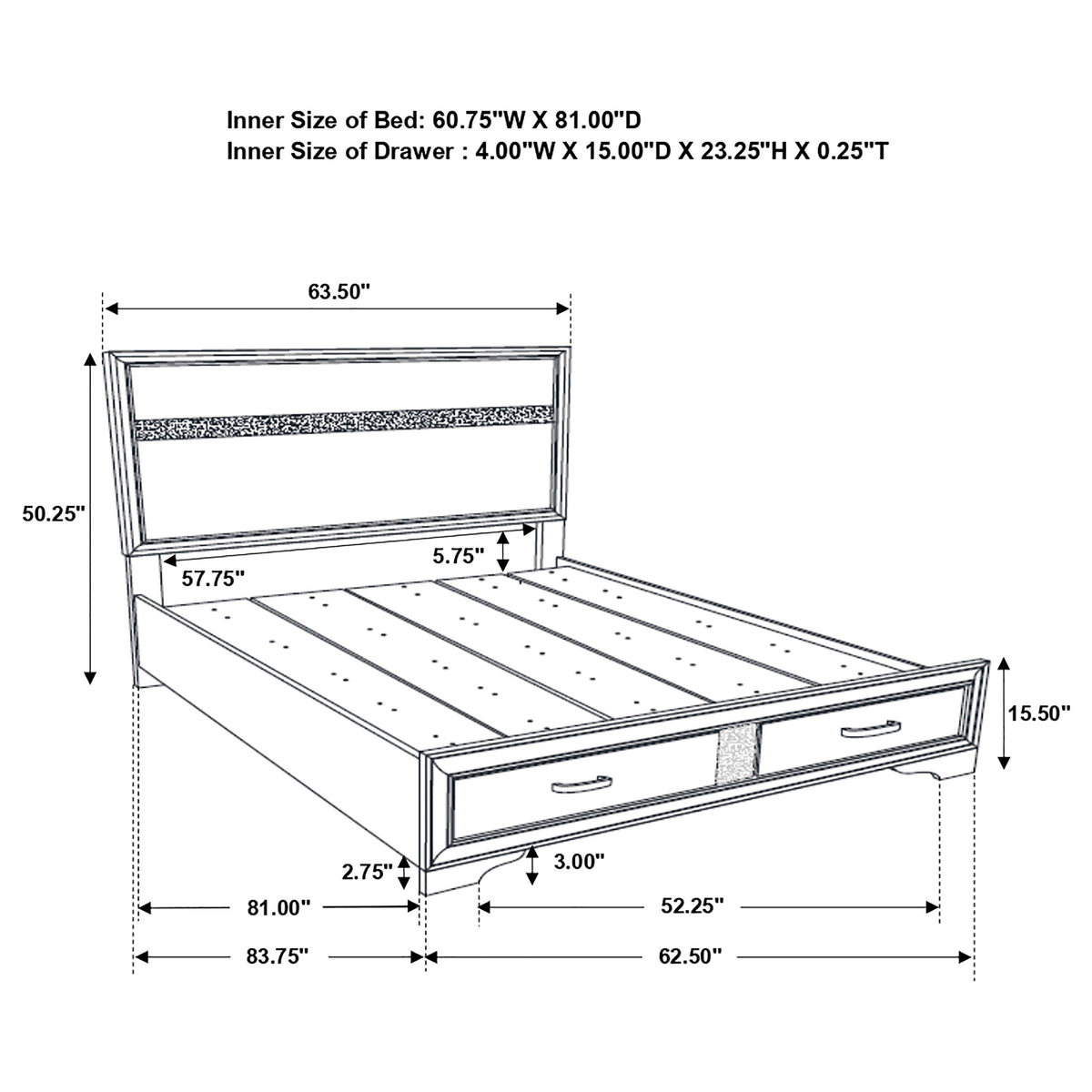 Miranda 51-inch Wood Storage Panel Bed - Queen, White