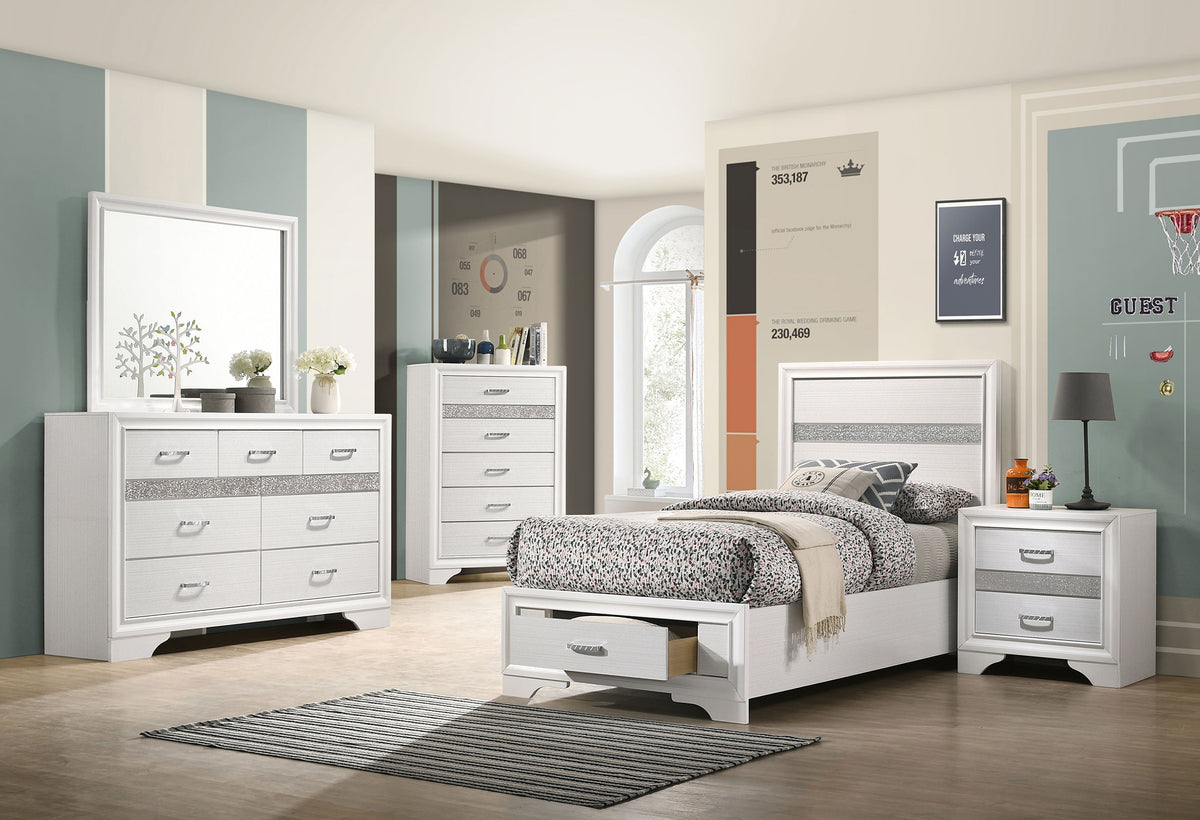 Miranda 5-piece Bedroom Set with 51-inch Wood Storage Panel Bed - Twin, White